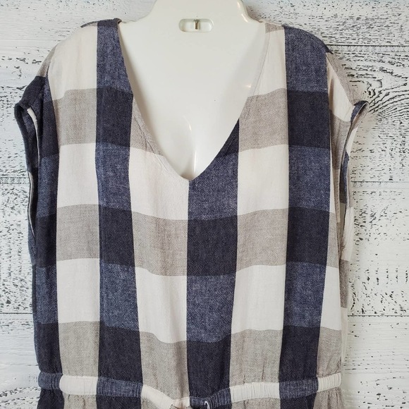 Old Navy Linen-Blend Plaid Sleeveless Romper Casual Summer One-Piece Coastal - Picture 2 of 9